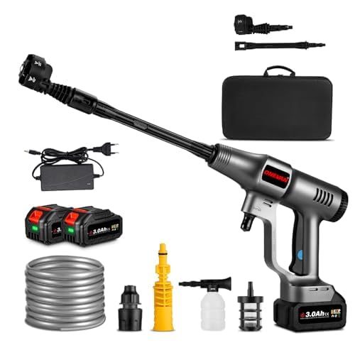 ONEVAN Hochdruckreiniger 80Bar 6-in-1 Multi-Sprühdüse Mobiler Hochdruckreinige, Akku Druckreiniger für Auto Reinigung, Gartenbewässerung (2 x 3.0Ah Akkus) von ONEVAN