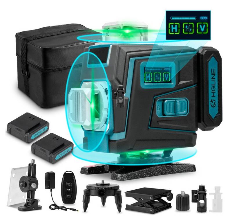 ONEVAN Laserwasserwaage 4D 16 Linien 360° Grad Selbstnivellierend Kreuzlinienlaser, mit 2x 4800mAh Akkus, Einstellbare Helligkeit,Fernkontrolle von ONEVAN