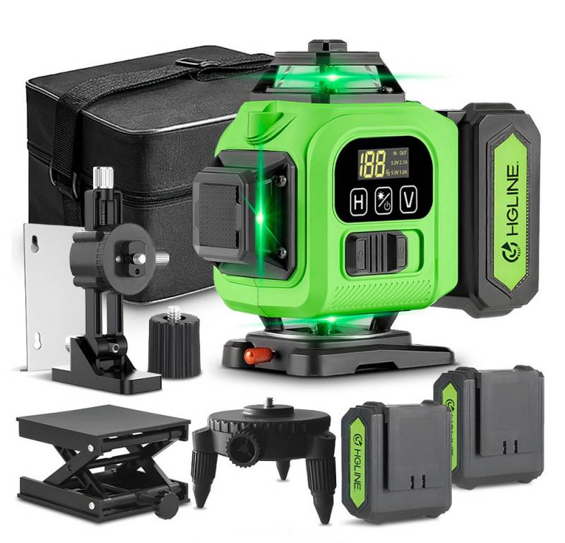 ONEVAN Laserwasserwaage 4x360°Linienlaser Grün Selbstnivellierend 4D 16 Line Linienlaser, (mit 2 Akku, Fernbedienung), für Innenbereich Baustelle von ONEVAN