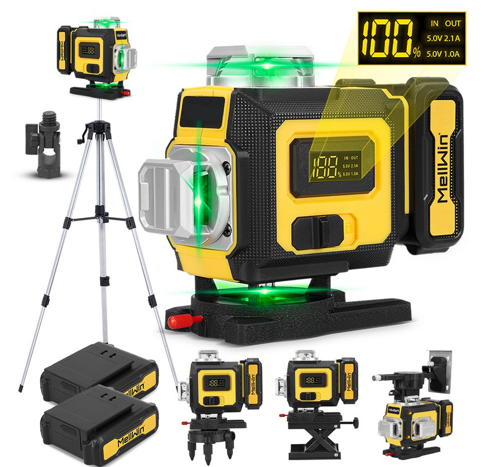 ONEVAN Laserwasserwaage Kreuzlinienlaser mit 1,5 m Teleskopstativ & 2 x Akku, (4 x 360° Laser Wasserwaage), 4D 16 Line Laser Level 3° Selbstnivellierend von ONEVAN