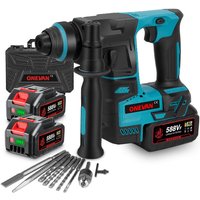 SDS-Plus Bohrhammer 27 mm, leichter Schlagbohrhammer (1,6 kg), bürstenlos – mit zwei Akkus und einem Ladegerät, 10 Zubehörteilen und Kunststoffkoffer von ONEVAN