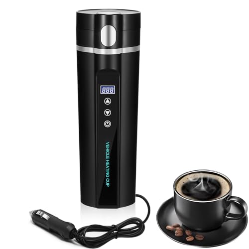 ONEVER 24V/12V Elektrischer Reisewasserkocher für Auto/LKW, 450 ml, Wasserkocher mit LCD-Display, Temperaturkontrolle, tragbare Kaffeetasse, Schwarz von ONEVER
