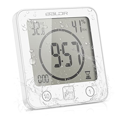 ONEVER Badezimmer-Uhr Digitale Luftfeuchtigkeit Temperatur Digitaluhr Timer Uhr LCD Display Touch Control Timer Alarm für Küche Badezimmer (Weiß) von ONEVER