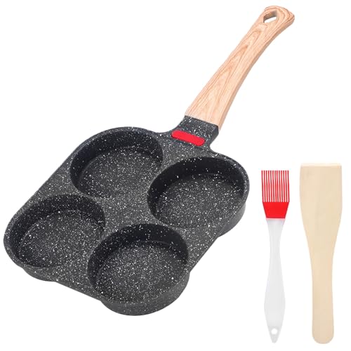 ONEVER Eier-Bratpfanne, 4-Loch-Pfannkuchenpfanne, Spiegelei-Burger-Pfanne, 4 Tassen, antihaftbeschichtete Eier-Bratpfanne für Frühstückspfannkuchen, Plett, Crêpe-Pfanne von ONEVER