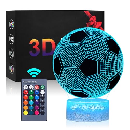 Football Lamps, ONEVER 3D-Nachtlicht mit optischer Täuschung LED-Tischlampe Nachtlicht 16 Farben Touch-Steuerung, Nachttisch-Dekorationslampe mit USB-Kabel von ONEVER