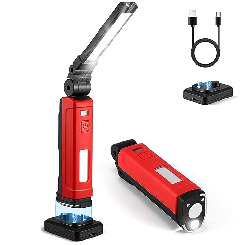 ONEVER LED Arbeitsleuchte Werkstattlampe, Wiederaufladbare Taschenlampe mit Basisladung Magnet und Haken, Geschenke für Männer Papa für Auto Reparatur Camping Notfall von ONEVER