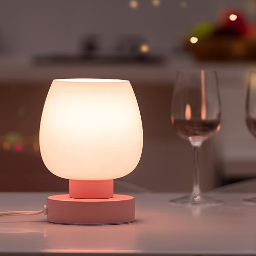 Nachttischlampe Touch Dimmbar, 3-Wege dimmbare kleine Nachttischlampe für das Schlafzimmer, warme LED-Glühbirne, rosa von ONEWISH