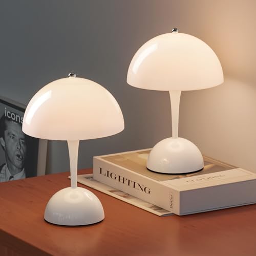 ONEWISH 2 Pack Kabellose Pilzlampe mit Touch-Sensor, tragbare kleine Tischlampe, vollständig dimmbar, wiederaufladbare LED-Nachtlicht für Café, draußen, Büro, Weiß von ONEWISH