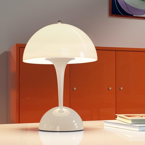 ONEWISH Kabellose Pilzlampe mit Touch-Sensor, tragbare kleine Tischlampe, vollständig dimmbar, wiederaufladbare LED-Nachtlicht für Café, draußen, Büro, Weiß von ONEWISH