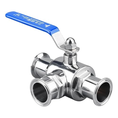 1,5" (38 mm) Ferrule 50,5 mm Tri-Clamp-Dreiwege-Kugelhahn for Homebrew T-Typ-Kugelhahn mit blauem Verriegelungsgriff SS304 von ONGCPQPEO