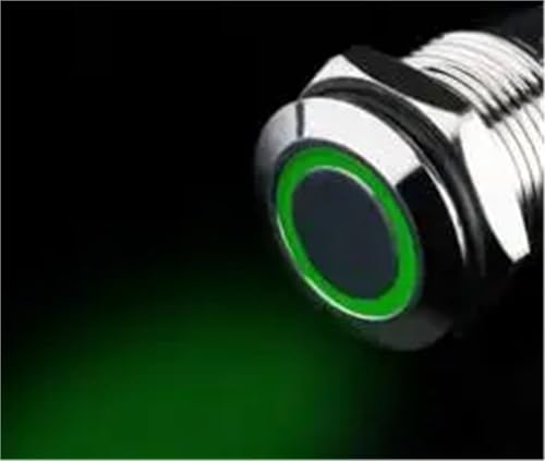 12mm Metall Ringförmiger Druckknopfschalter 1NO Ring LED 3V 6V 9V 12V 24V 220V Selbstsperrender Momentaner Wasserdichter Auto-Automotor(Green,LATCHING_9-30V) von ONGCPQPEO