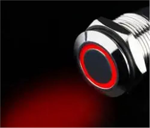 12mm Metall Ringförmiger Druckknopfschalter 1NO Ring LED 3V 6V 9V 12V 24V 220V Selbstsperrender Momentaner Wasserdichter Auto-Automotor(Red,LATCHING_3-9V) von ONGCPQPEO