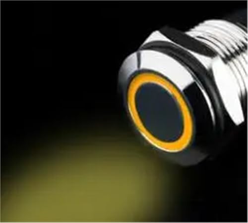 12mm Metall Ringförmiger Druckknopfschalter 1NO Ring LED 3V 6V 9V 12V 24V 220V Selbstsperrender Momentaner Wasserdichter Auto-Automotor(Yellow,MOMENTARY_3-9V) von ONGCPQPEO