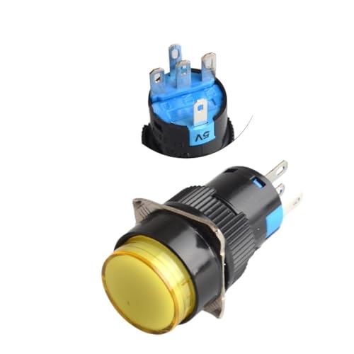 1PC 16MM Runde Momentary & Self-Locking Push Light Button Power Schalter Silber Kontaktieren 1NO1NC 5V 12V 24V 220V Reset 5Pins Power(Yellow,MOMENTARY SELF-RESET_12V) von ONGCPQPEO