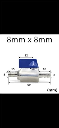 1PCS MINI Ball Valvev Zu 7mm 8mm 10mm 12mm Pagode Adapter, Leder Rohr Verbindung, entwässerung Und Auspuff Schalter, Edelstahl 304(Blue Handle 8mm) von ONGCPQPEO