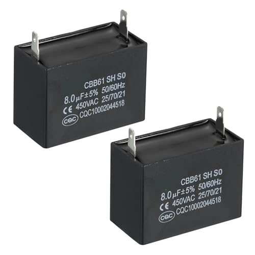 ONGCPQPEO 2/5/10 Stück CBB61 Kondensator für Deckenventilator 1uF-12uF 450 V AC Einzeleinsatz mit 2 Pins für Kondensatoren Star Run for Motor des Ventilators der Klimaanlage (2 Stück 8uF) von ONGCPQPEO