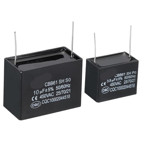 ONGCPQPEO 2/5 Stück CBB61 Kondensator Deckenventilator 1uF-28uF 450V AC 50/60HZ mit 2 Pin für Kondensatoren Star Run for Motor des Ventilators der Klimaanlage (1 Stück 2uF 1 Stück 5uF) von ONGCPQPEO