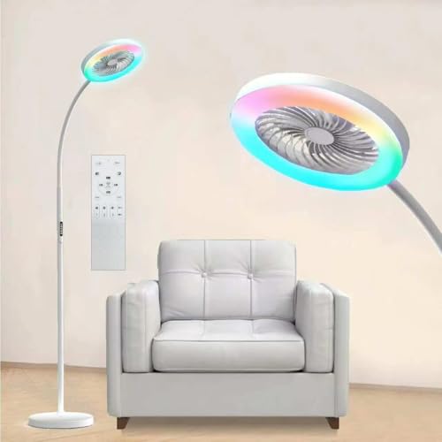ONIDEK Stehlampe mit Ventilator, Ventilatorlicht mit RGB18W/1500 lm LED-Stehlampe, stufenlos einstellbare 3000-6000K Farbe und Dimmer, Fernbedienung und Tastensteuerung (Weiß, 1-Lüfterlicht) von ONIDEK