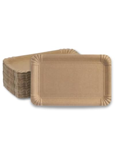 ONISM Pappteller | Eckig | 250 Stück | 13x20 cm | Kraftpapier | Braun | Fettdicht | FSC | Crêpes | Bratwurstpappe | Pommesschale | Waffeln | Biologisch abbaubar | Umweltfreundlich | Wasserbasis (250) von ONISM