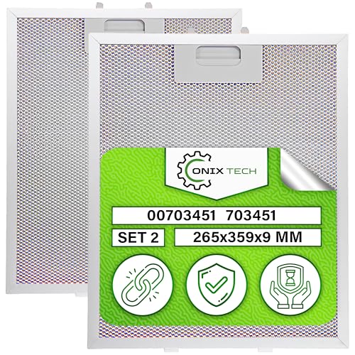 2 Stück Fett Dunstabzugshaube Filter Aluminium 265x359x9 mm mit Originalcode 00703451 703451 10035302 für Bosch für Siemens für Balay - Garantie 5 Jahre - ONIX TECH von ONIX TECH