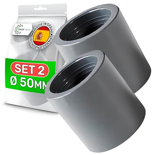 2 Stück Rohrverbinder Muffe PVC Ø50 mm für Druckrohr mit Muffe zu Muffe Verbindung - MADE IN SPAIN - Garantie 5 Jahre - ONIX TECH von ONIX TECH