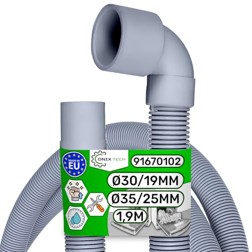 Ablaufschlauch Spülmaschine Universal 1,9 m Intern Ø 30/19 mm Außen Ø 35/25 mm Gerade und Gewinkelt 45° mit dem Originalcode 91670102 für Candy - MADE IN EU - Garantie 5 Jahre - ONIX TECH von ONIX TECH