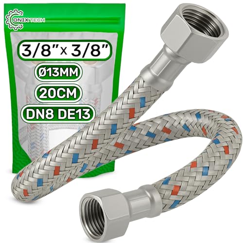 Panzerschlauch 20 cm Innengewinde 3/8 x 3/8 zoll DN8 DE13 - Flexschlauch Hergestellt aus Edelstahl Temperatur max 70°C Betriebsdruck 10 bar - Garantie 5 Jahre - ONIX TECH von ONIX TECH