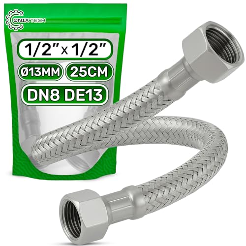 Panzerschlauch 25 cm Innengewinde 1/2 x 1/2 zoll DN8 DE13 - Flexschlauch Hergestellt aus Edelstahl Temperatur max 70°C Betriebsdruck 10 bar - Garantie 5 Jahre - ONIX TECH von ONIX TECH