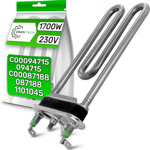 ONIX TECH Heizstab 172 mm 1700W 230V mit Thermosicherung für Waschmaschine mit dem Originalcode C00094715 für Indesit für Ariston 482000022781 für Whirlpool - Garantie 5 Jahre von ONIX TECH