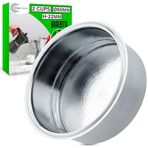 Kaffeefilter Edelstahl 2 Tasse für Bialetti Mokona mit Größe Ø 60 mm h 22 mm Kaffeesieb ist geeignet Als Siebträger Zubehör - Garantie 5 Jahre - ONIX TECH von ONIX TECH