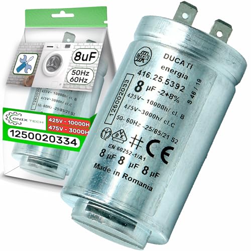 Kondensator Anlaufkondensator für Trockner mit 8uF Kapazität mit dem Original Code 1250020334 1250020201 1250020300 1250020326 für Zanussi für Electrolux für Aeg - Garantie 5 Jahre - ONIX TECH von ONIX TECH