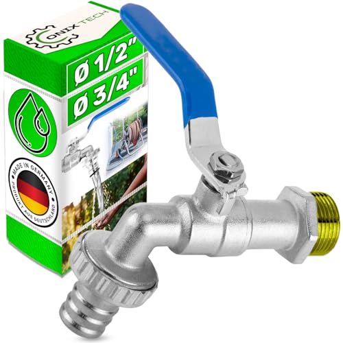 Kugel Wasserhahn Garten für Schläuche Ø 1/2” x 3/4” aus Vernickeltem Messing - MADE IN GERMANY - Garantie 5 Jahre - ONIX TECH von ONIX TECH