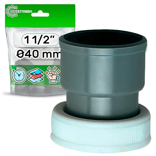 Muffe für Waschmaschine Abfluss Adapter mit Kontermuttern Gewinde 1 1/2” und Klebeverbindung Ø 40 mm aus PVC - ONIX TECH von ONIX TECH