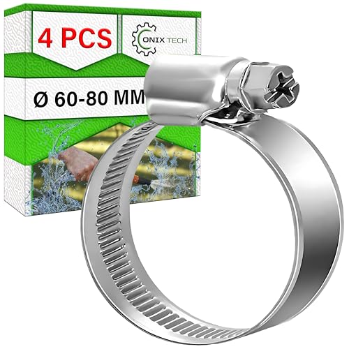 Satz mit 4 Stück Schlauchschellen Ø 60-80 mm Schlauchklemmen ist Verzinkt und Hat eine Beschichtung von ≥ 5 Mikron - ONIX TECH Satz mit 4 Stück Schlauchschellen Ø 60-80 mm Schlauchklemmen ist Verzinkt und Hat eine Beschichtung von ≥ 5 Mikron - ONIX TECH von ONIX TECH
