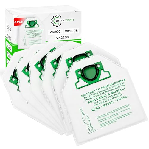 Satz mit 6 Stück Mikrofaser Staubsaugerbeutel Geeignet für Vorwerk Kobold Staubsauger VK200 VK200S VK220S - ONIX TECH von ONIX TECH