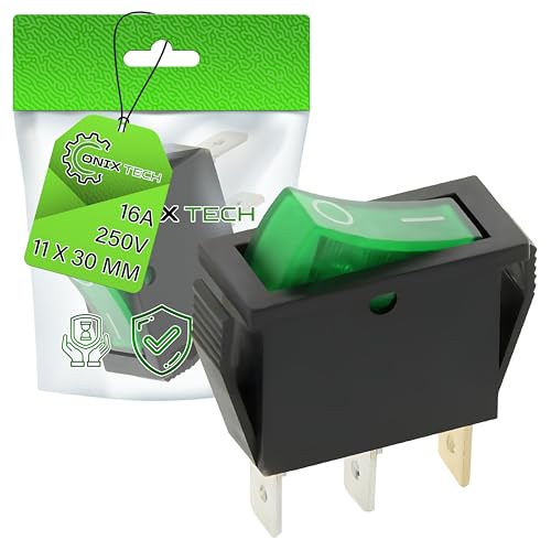 Schalter Einpoliger Grün Leuchtend in Größe 11 x 30 mm 16A 250V Anschluss 3 Faston 6,3 mm - Garantie 5 Jahre - ONIX TECH Schalter Einpoliger Grün Leuchtend in Größe 11 x 30 mm 16A 250V Anschluss 3 Faston 6,3 mm - Garantie 5 Jahre - ONIX TECH von ONIX TECH
