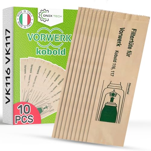 Staubsaugerbeutel 10 Stück für Kobold VK 116 VK 117 Vorwerk Staubsauger - MADE IN ITALY - Garantie 5 Jahre - ONIX TECH von ONIX TECH