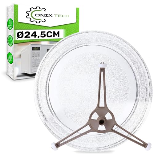 Mikrowellenteller Glas mit einem Durchmesser von Ø 24,5 cm Geeignet für LG und Andere Marken mit einer Mikrowelle Teller von 245 mm - Das Set Enthält einen Tellerhalter Mikrowelle - ONIX TECH von ONIX TECH