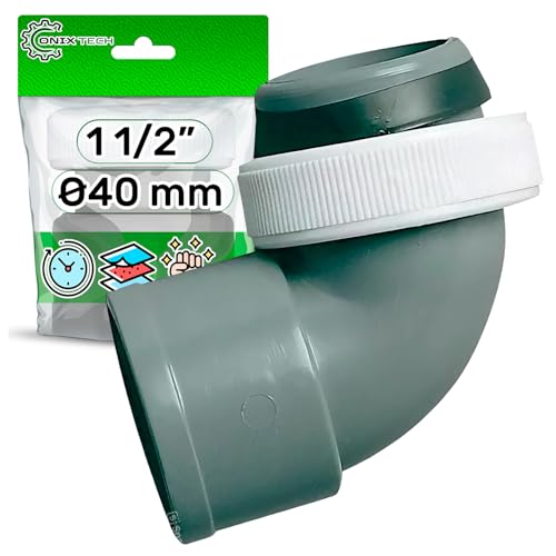 Winkel Muffe für Waschmaschine Abfluss Adapter mit Kontermuttern Gewinde 1 1/2” und Klebeverbindung Ø 40 mm aus PVC - ONIX TECH von ONIX TECH