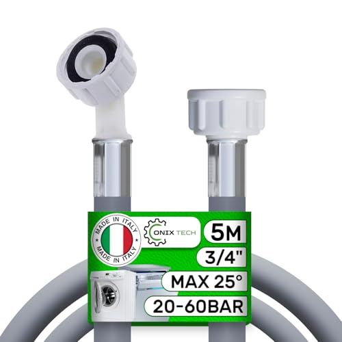 Zulaufschlauch Waschmaschine und Geschirrspüler 5m mit Ventilen Ø 3/4 Zoll Druck von 20 bis 60 Bar Temperaturen bis 25°C - MADE IN ITALY - Garantie 5 Jahre - ONIX TECH von ONIX TECH