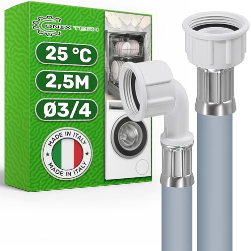 Zulaufschlauch Waschmaschine und Geschirrspüler 2,5m mit Ventilen Ø 3/4 Zoll Druck von 20 bis 60 Bar Temperaturen bis 25°C - MADE IN ITALY - Garantie 5 Jahre - ONIX TECH von ONIX TECH