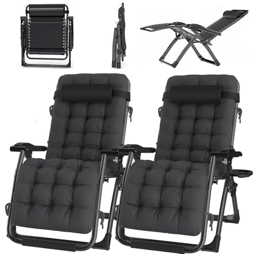 ONKBOITE 2er Set Sonnenliege klappbar Liegestuhl Gartenliege Keine Installation, mit Getränkehalter, Relaxliege mit Kissen, atmungsaktiv, für innen Gartenstuhl Campingstühle(Schwarz, 72cm) von ONKBOITE