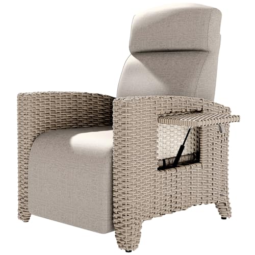 Relaxliege Liegesessel, Ergonomische Relaxliege Rattansessel, Verstellbare Rückenlehne, mit Dickem Kissen, Geeignet für Drinnen, Balkon, Garten, Innenhof(Braune Rattankanten + Apricot Kissen) von ONKBOITE