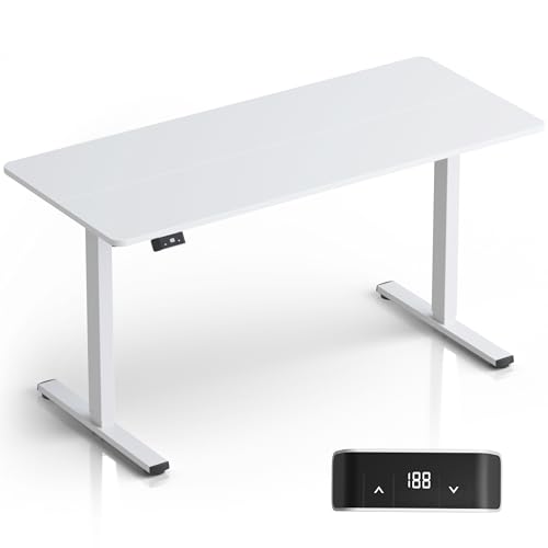ONKRON höhenverstellbarer Schreibtisch mit Platte 140x60 cm, elektrischer Tisch bis zu 60 kg, Steh Sitz Schreibtisch elektrisch verstellbar mit Motor 25 mm/s Hubgeschwindigkeit Weiß WDT221E-W von ONKRON