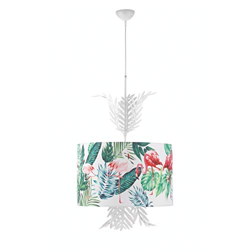 ONLI Fenicottero Lampenschirm aus Stoff mit tropischen Druck auf weißem Hintergrund Durchmesser: 48 cm. Mit Sense Bianco, Verde, Rosa von ONLI