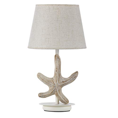 ONLI Tischlampe aus Holz Dekoration Stern mit Lampenschirm aus Stoff, Beige, von ONLI