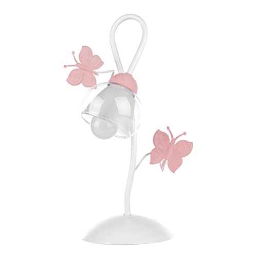 ONLI Tischleuchte aus Metall Schmetterlinge bemaltes Glas transparent 6 W, Weiß/Rosa von ONLI