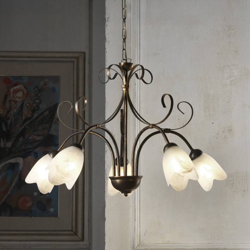 Onli Hängeleuchte Lampe Odino Bronzefarben Metall Glas Fünfflammig E14 Dimmbar B-Ware von ONLI