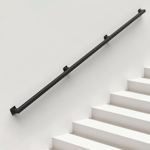 ONLT 300cm Schwarzer Treppenrohr-Handlauf,Wand-zu-Wand-Haltegriff für ältere Kinder, Schwarzer Schmiedeeisen-Handlauf,Antirutsch-Treppenhandlauf - für den Innen- und Außenbe von ONLT