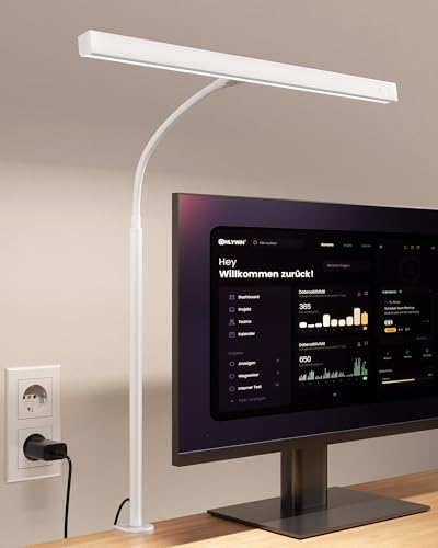 ONLYWIN Schreibtischlampe LED Dimmbar, Schreibtischlampe Klemmbar für Homeoffice, Augenschutz Schwanenhals Tageslichtlampe Schreibtisch mit 45° Streuwinkel(Weiß) von ONLYWIN